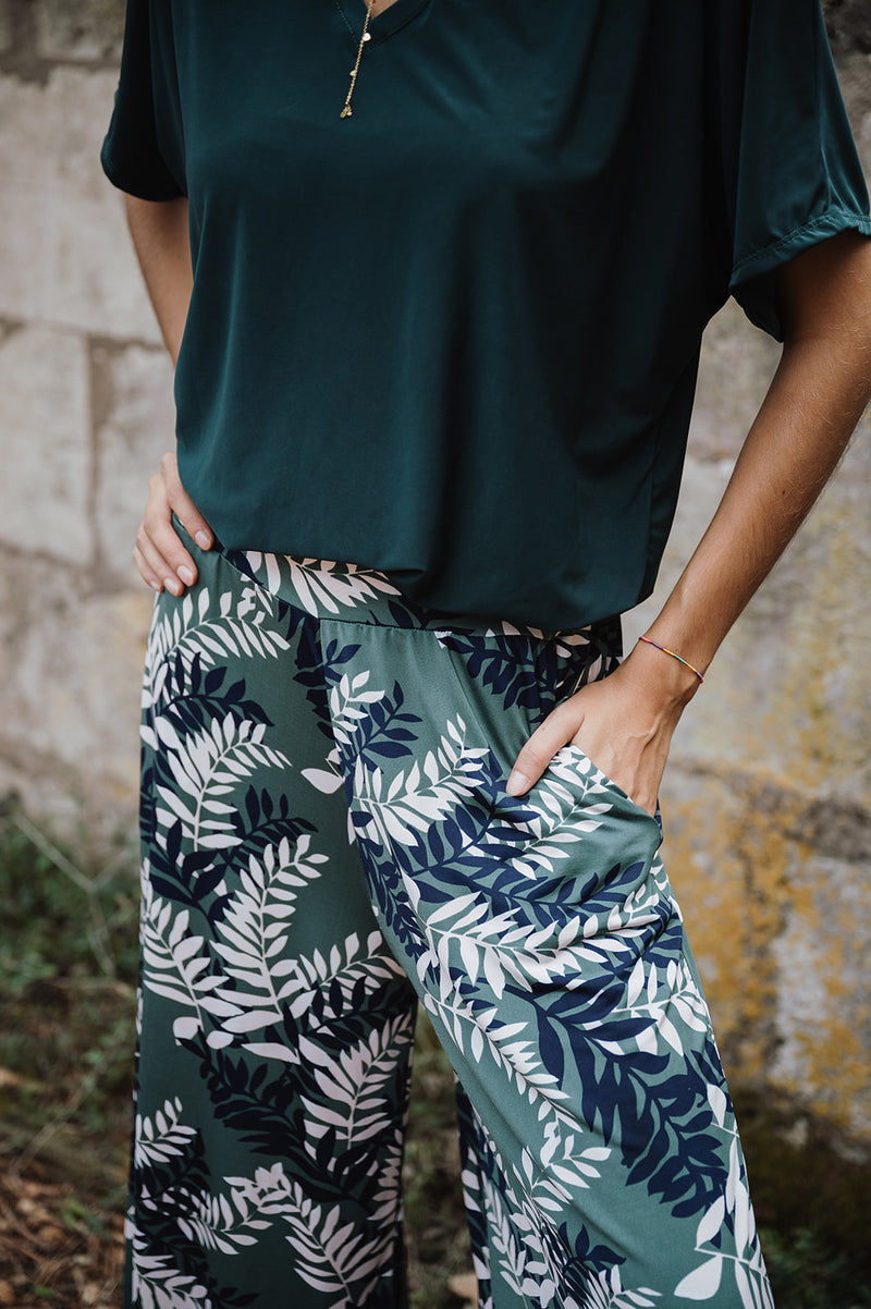 Palazzo trousers - Green Flower