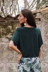 V-Neck String Blouse - Forest Green