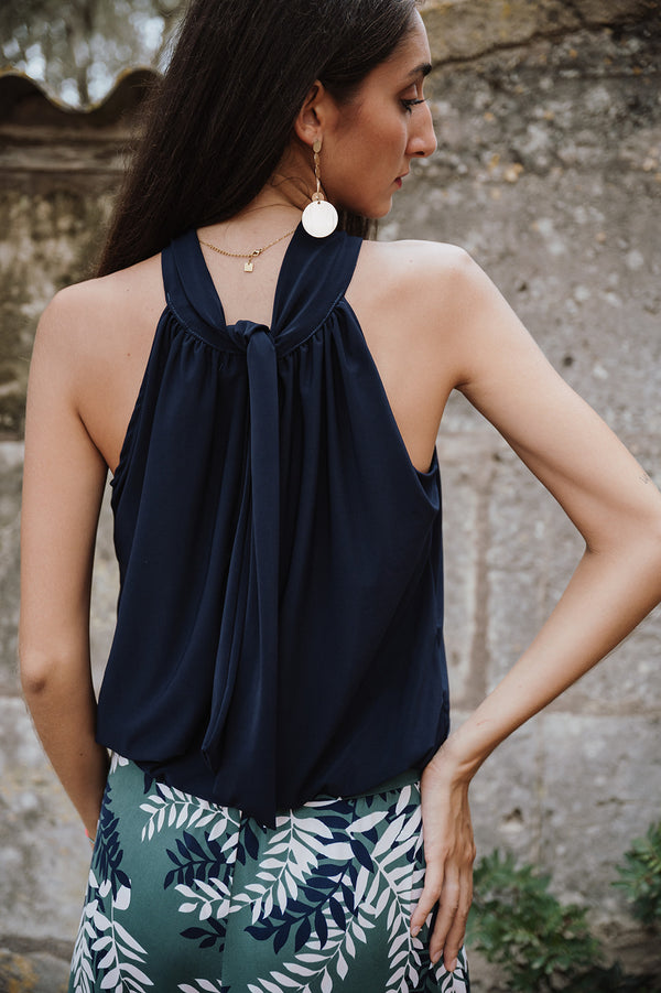 Halter neck bow top - Navy Blue