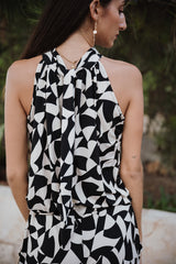 High neck playsuit - Geometric Black