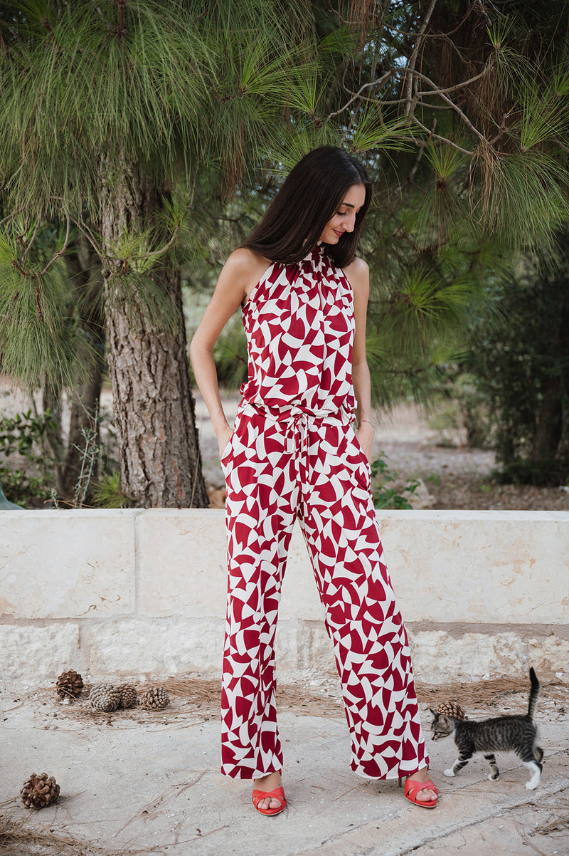 High neck playsuit - Geometric Red