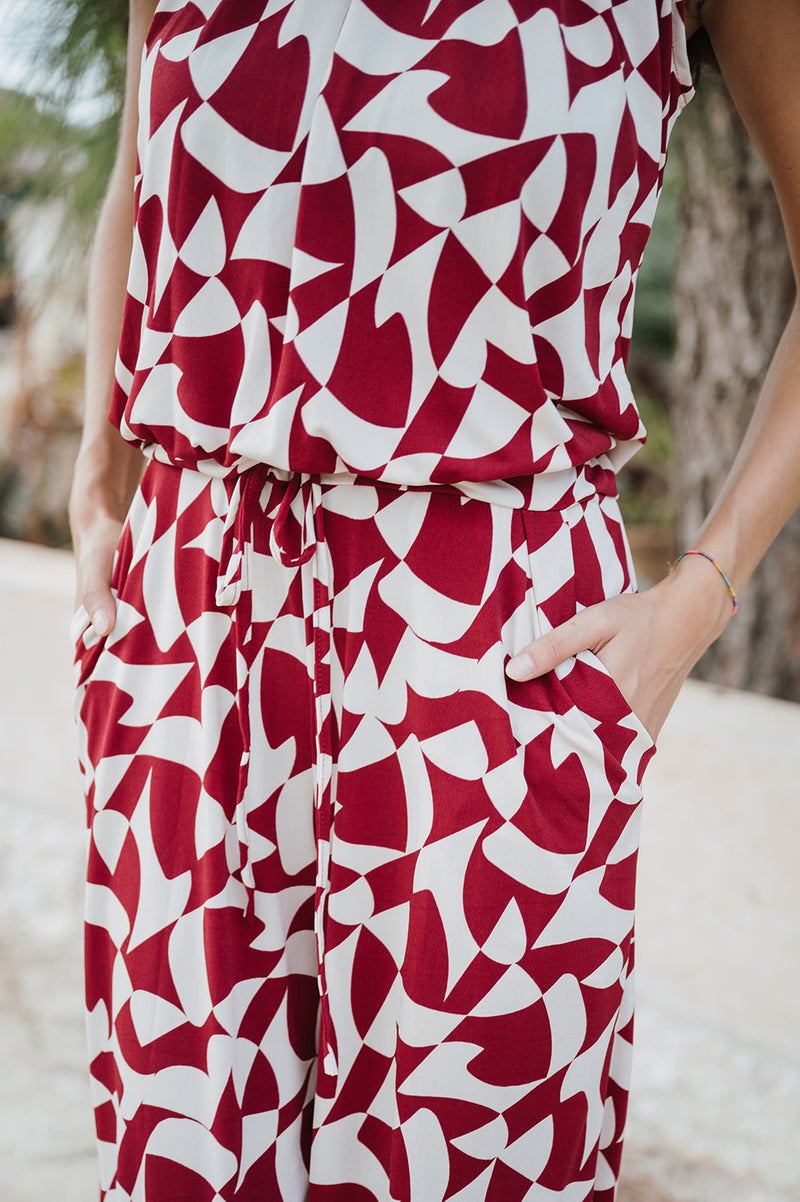 High neck playsuit - Geometric Red