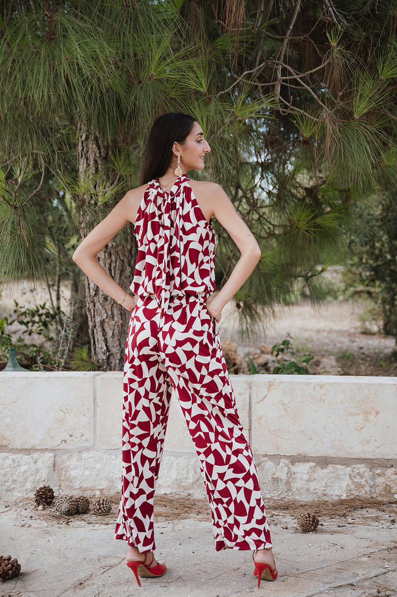 High neck playsuit - Geometric Red