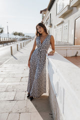 V-Neck Wide leg Playsuit - Retro White & Blue