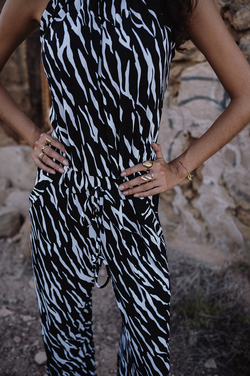 High Neck Playsuit - Black Zebra