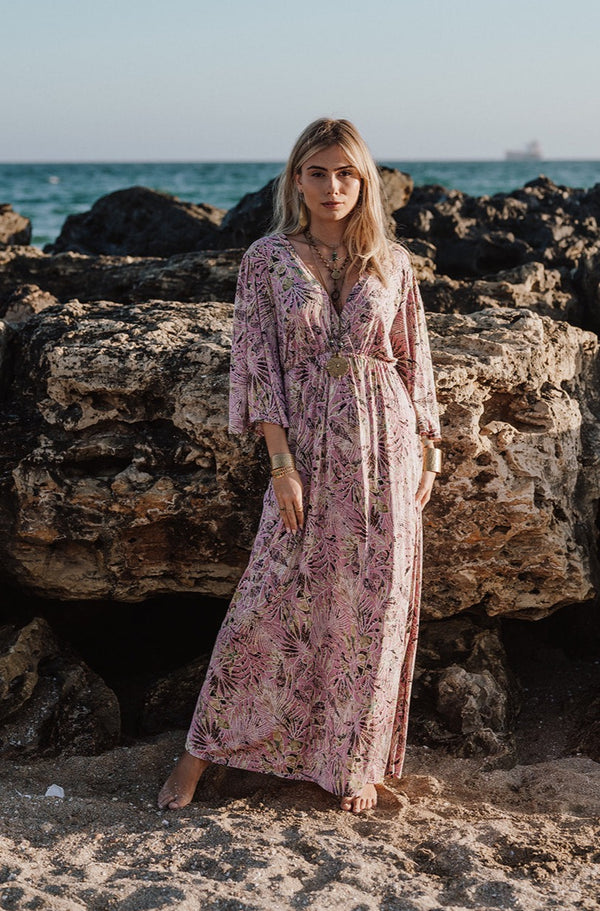 Tulip Sleeve Long Dress - Antique Pink