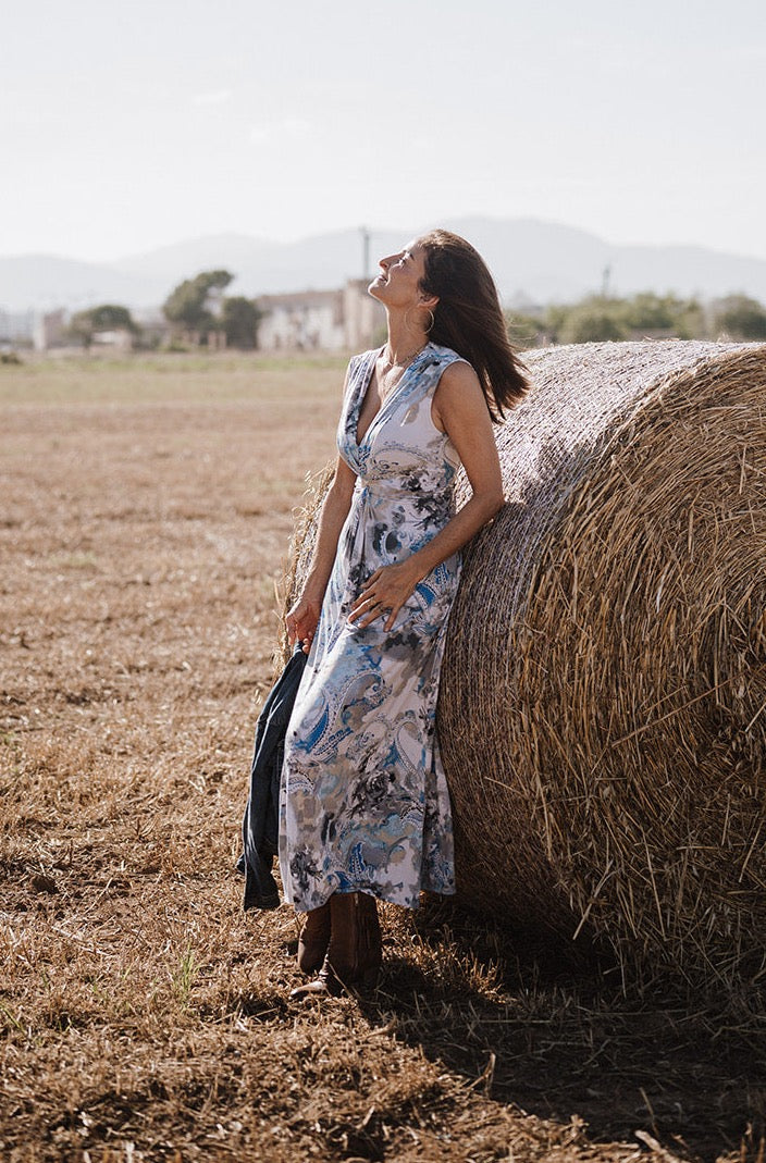 V neck adjustable dress - Cashmere Blue