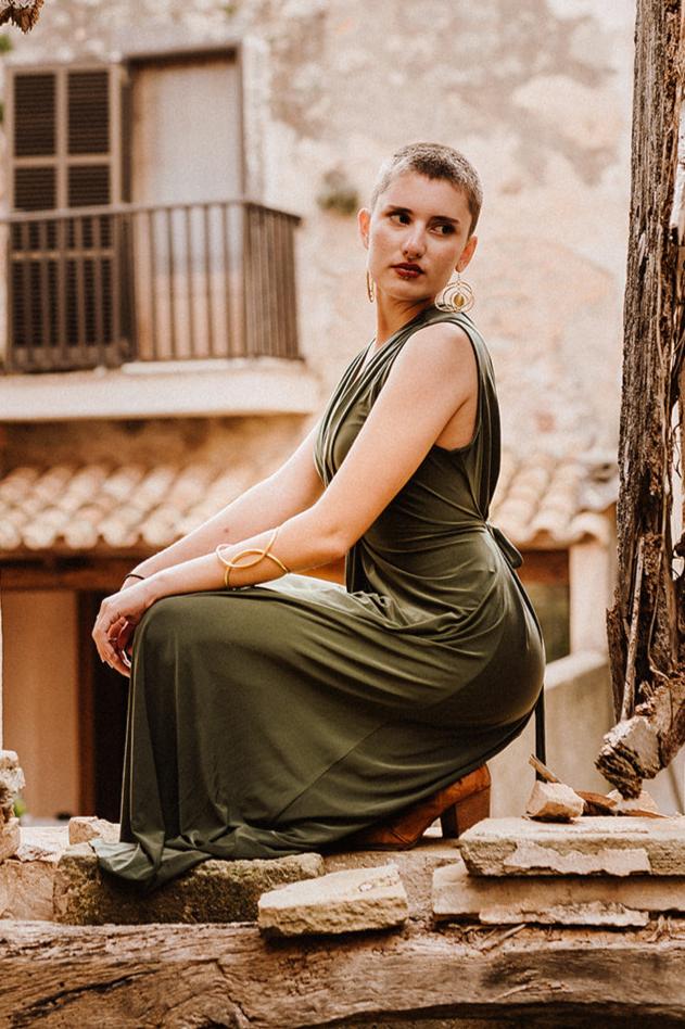 V neck adjustable dress - Olive Green