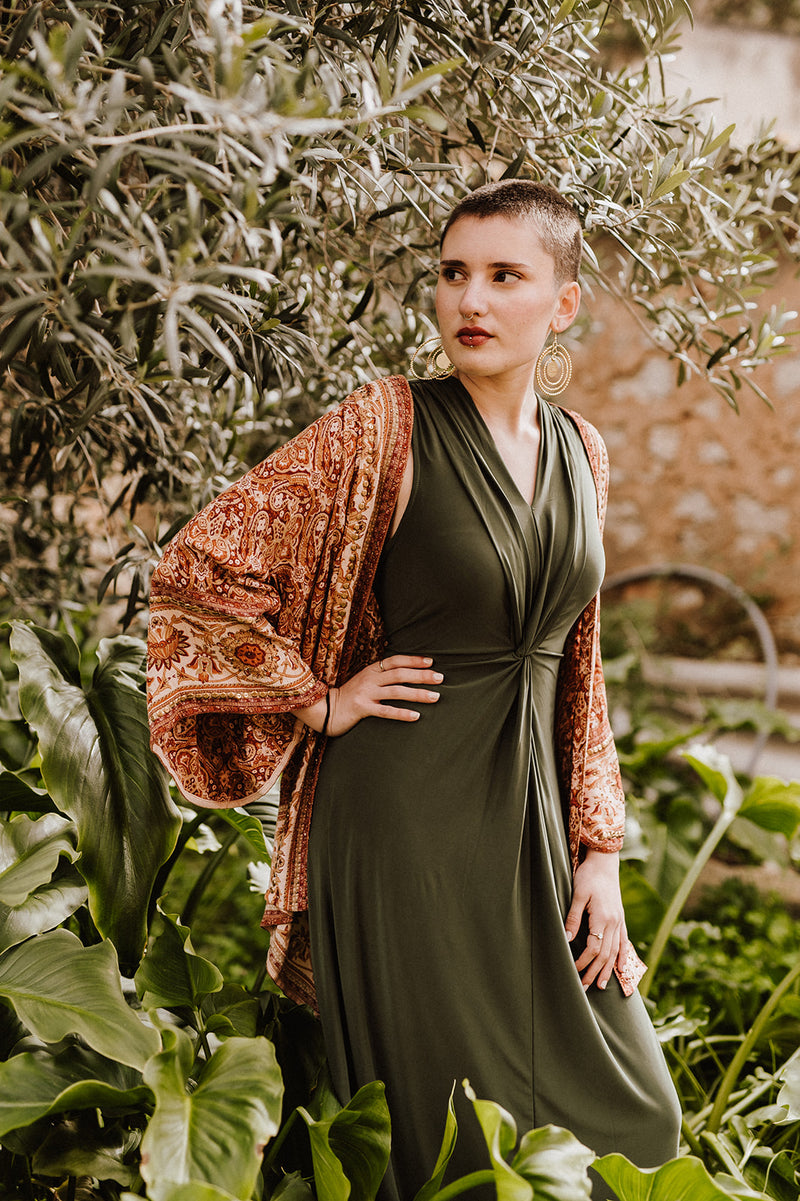 V neck adjustable dress - Olive Green