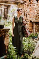 V neck adjustable dress - Olive Green